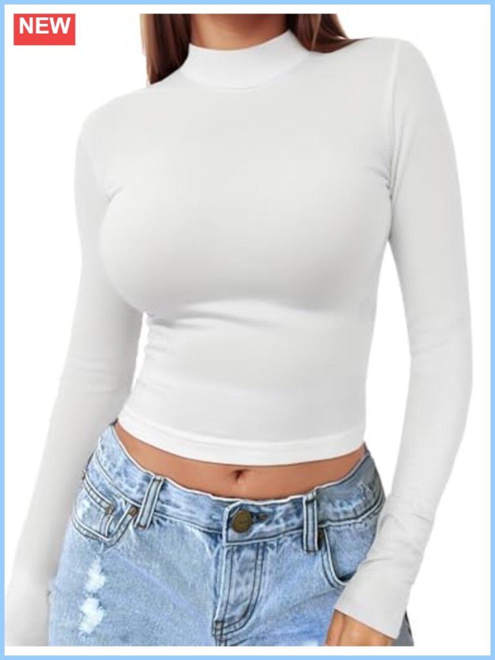 Long Sleeve Crop Top Mock Turtleneck Slim Fitted Pull On Base Layer